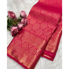 Mayawye Women's Silk Printed Saree With Unstitched Blouse 5.5Mtr (Rani Pink)