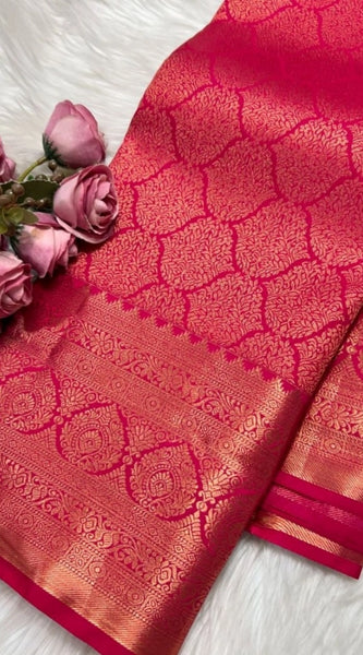 Mayawye Women's Silk Printed Saree With Unstitched Blouse 5.5Mtr (Rani Pink)