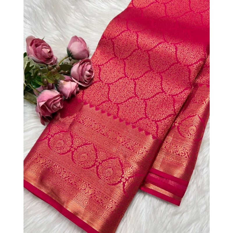 Mayawye Women's Silk Printed Saree With Unstitched Blouse 5.5Mtr (Rani Pink)