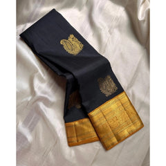 Mayawye Women's Silk Printed Saree With Unstitched Blouse 5.5Mtr (Black)