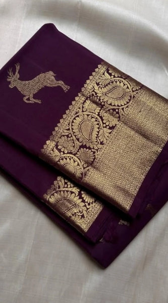 Mayawye Women's Silk Printed Saree With Unstitched Blouse 5.5Mtr (Wine)