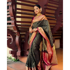 Mayawye Women's Silk Printed Saree With Unstitched Blouse 5.5Mtr (Green)