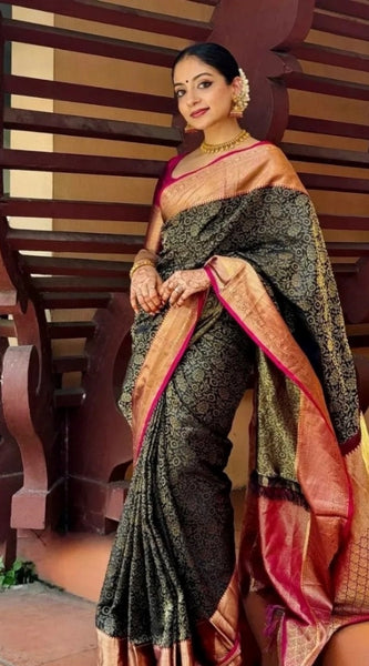Mayawye Women's Silk Printed Saree With Unstitched Blouse 5.5Mtr (Green)