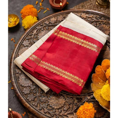 Mayawye Women's Silk Printed Saree With Unstitched Blouse 5.5Mtr (Off White)