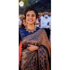 Mayawye Women's Silk Printed Saree With Unstitched Blouse 5.5Mtr (Blue)