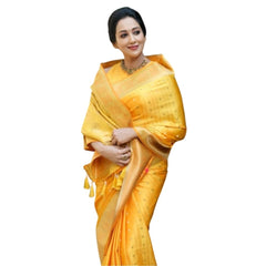 Mayawye Women's Silk Printed Saree With Unstitched Blouse 5.5Mtr (Yellow)