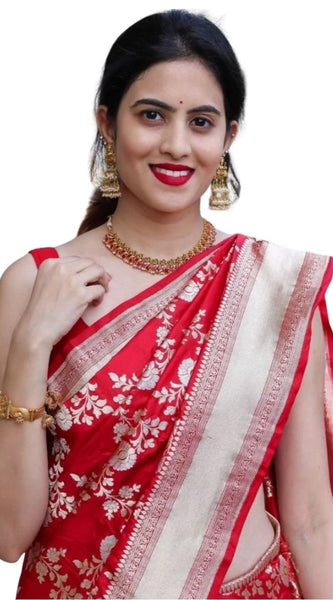 Mayawye Women's Silk Printed Saree With Unstitched Blouse 5.5Mtr (White)