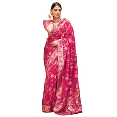 Mayawye Women's Silk Printed Saree With Unstitched Blouse 5.5Mtr (Pink)