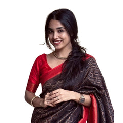 Mayawye Women's Silk Printed Saree With Unstitched Blouse 5.5Mtr (Brown)