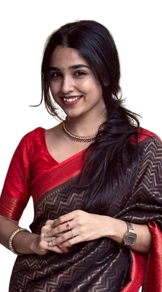 Mayawye Women's Silk Printed Saree With Unstitched Blouse 5.5Mtr (Brown)