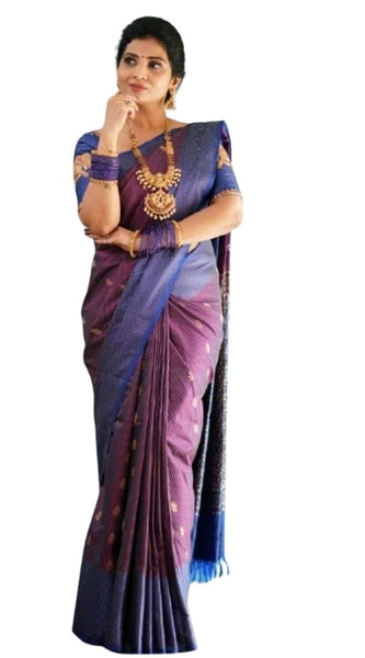 Mayawye Women's Silk Printed Saree With Unstitched Blouse 5.5Mtr (Purple)