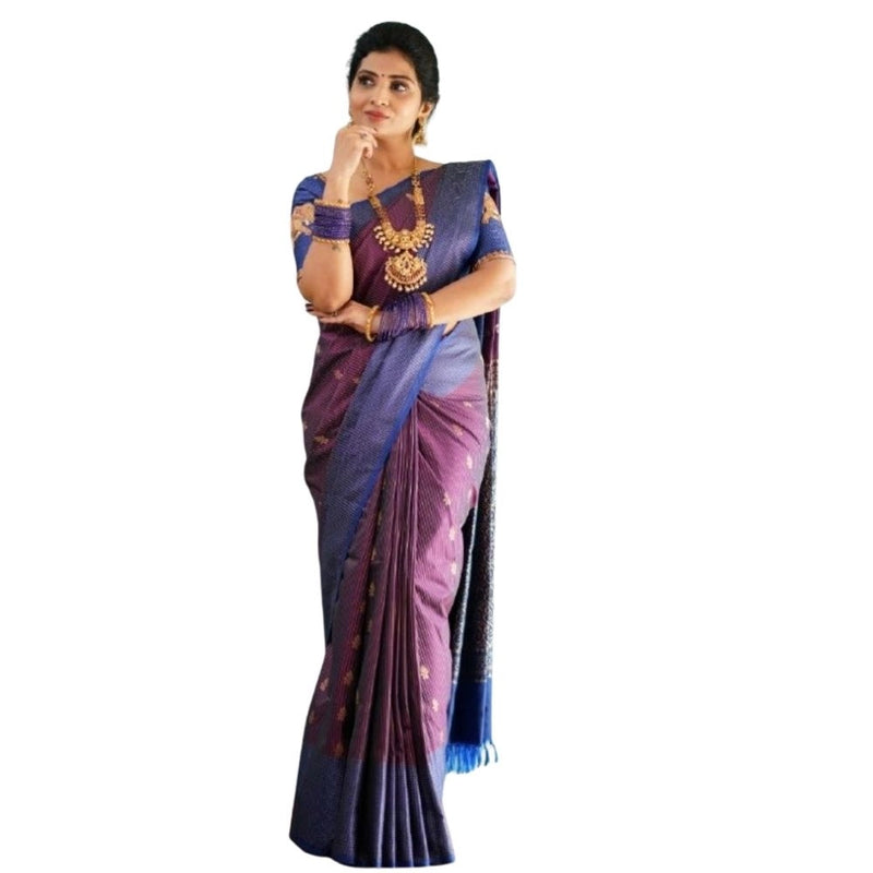 Mayawye Women's Silk Printed Saree With Unstitched Blouse 5.5Mtr (Purple)