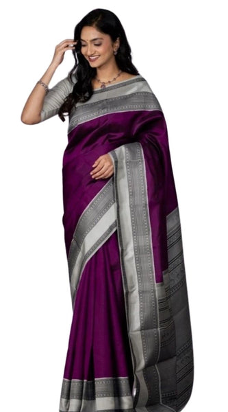 Mayawye Women's Silk Printed Saree With Unstitched Blouse 5.5Mtr (Purple)