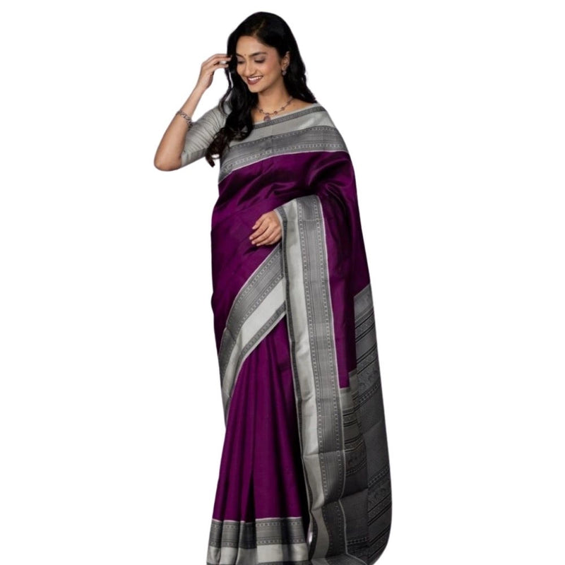 Mayawye Women's Silk Printed Saree With Unstitched Blouse 5.5Mtr (Purple)