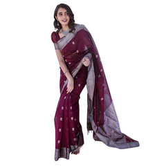 Mayawye Women's Cotton  Printed Saree With Unstitched Blouse 5.5Mtr (Maroon)