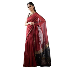 Mayawye Women's Cotton  Printed Saree With Unstitched Blouse 5.5Mtr (Red)