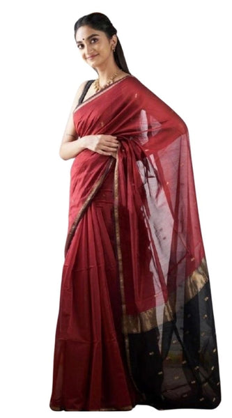 Mayawye Women's Cotton  Printed Saree With Unstitched Blouse 5.5Mtr (Red)