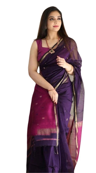 Mayawye Women's Cotton  Printed Saree With Unstitched Blouse 5.5Mtr (Navy Blue)