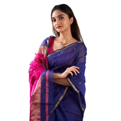 Mayawye Women's Cotton  Printed Saree With Unstitched Blouse 5.5Mtr (Blue)