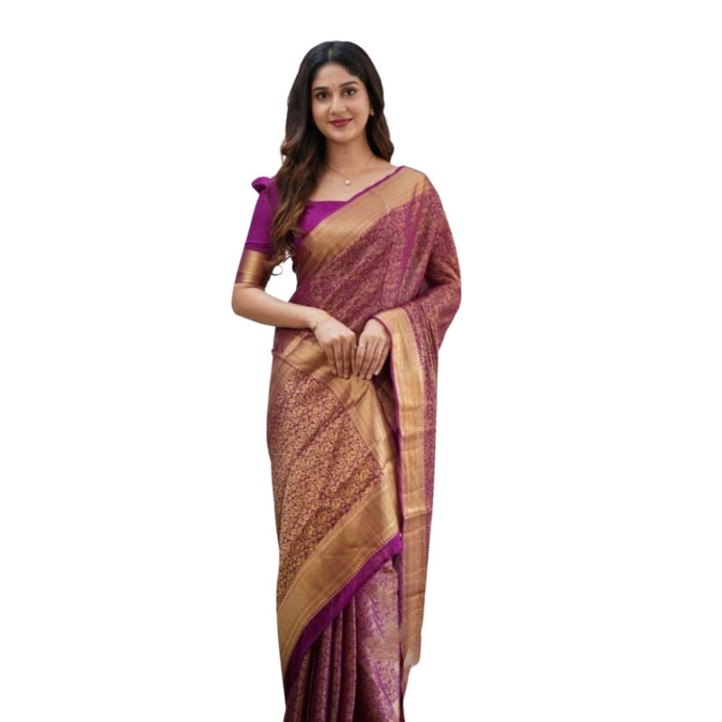 Mayawye Women's Silk Printed Saree With Unstitched Blouse 5.5Mtr (Wine)