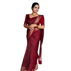 Mayawye Women's Silk Printed Saree With Unstitched Blouse 5.5Mtr (Maroon)
