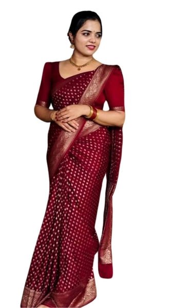 Mayawye Women's Silk Printed Saree With Unstitched Blouse 5.5Mtr (Maroon)