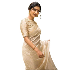 Mayawye Women's Silk Printed Saree With Unstitched Blouse 5.5Mtr (Off White)