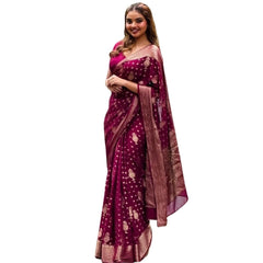 Mayawye Women's Silk Printed Saree With Unstitched Blouse 5.5Mtr (Wine)