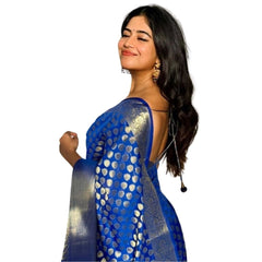 Mayawye Women's Silk Printed Saree With Unstitched Blouse 5.5Mtr (Royal Blue)