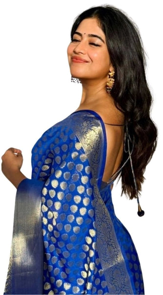 Mayawye Women's Silk Printed Saree With Unstitched Blouse 5.5Mtr (Royal Blue)