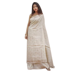 Mayawye Women's Cotton  Printed Saree With Unstitched Blouse 5.5Mtr (Cream)