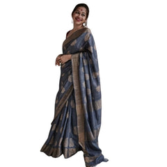 Mayawye Women's Silk Printed Saree With Unstitched Blouse 5.5Mtr (Grey)