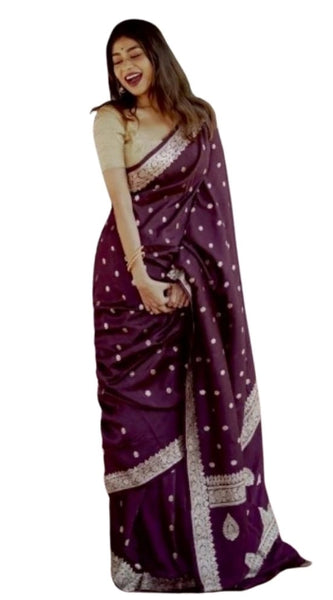 Mayawye Women's Cotton  Printed Saree With Unstitched Blouse 5.5Mtr (Purple)