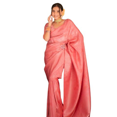 Mayawye Women's Silk Printed Saree With Unstitched Blouse 5.5Mtr (Pink)