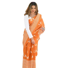 Mayawye Women's Silk Printed Saree With Unstitched Blouse 5.5Mtr (Orange)