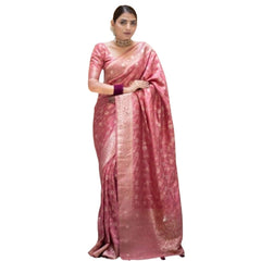 Mayawye Women's Silk Printed Saree With Unstitched Blouse 5.5Mtr (Peach)