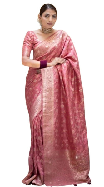 Mayawye Women's Silk Printed Saree With Unstitched Blouse 5.5Mtr (Peach)