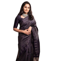 Mayawye Women's Silk Printed Saree With Unstitched Blouse 5.5Mtr (Black)
