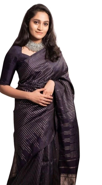 Mayawye Women's Silk Printed Saree With Unstitched Blouse 5.5Mtr (Black)