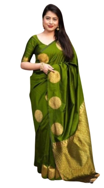 Mayawye Women's Silk Printed Saree With Unstitched Blouse 5.5Mtr (Green)