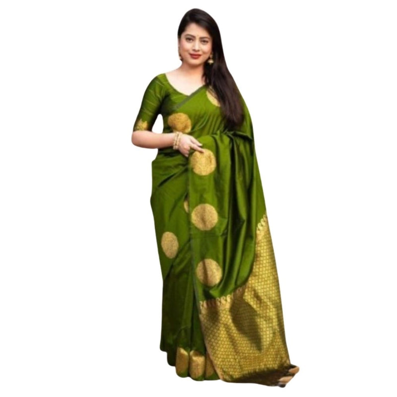 Mayawye Women's Silk Printed Saree With Unstitched Blouse 5.5Mtr (Green)