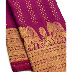 Mayawye Women's Silk Printed Saree With Unstitched Blouse 5.5Mtr (Rani Pink)