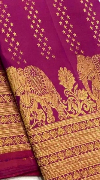 Mayawye Women's Silk Printed Saree With Unstitched Blouse 5.5Mtr (Rani Pink)