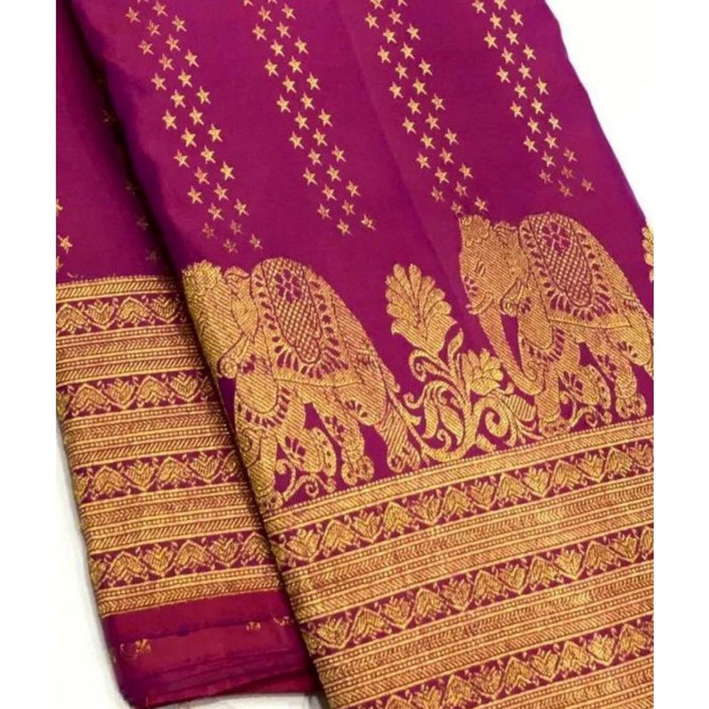 Mayawye Women's Silk Printed Saree With Unstitched Blouse 5.5Mtr (Rani Pink)