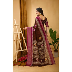 Mayawye Women's Soft Blooming Marshmallow Fabric Kalamkari Printed Saree With Unstitched Blouse 5.5Mtr (Maroon)