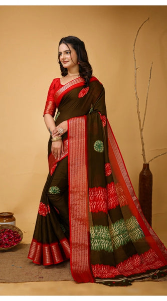 Mayawye Women's Soft Blooming Marshmallow Fabric Kalamkari Printed Saree With Unstitched Blouse 5.5Mtr (Mehendi)