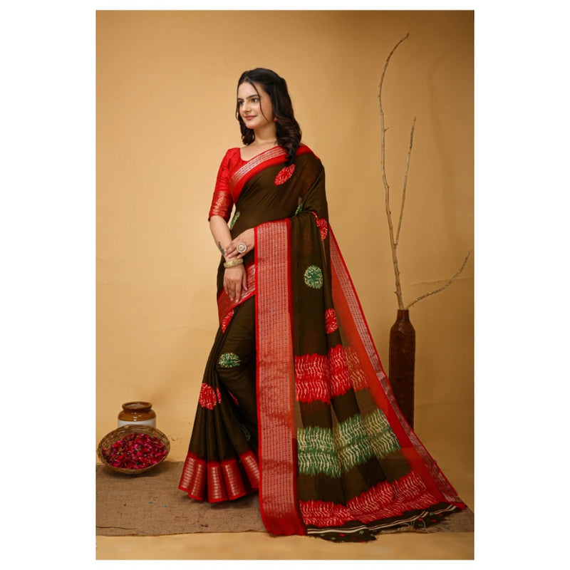 Mayawye Women's Soft Blooming Marshmallow Fabric Kalamkari Printed Saree With Unstitched Blouse 5.5Mtr (Mehendi)