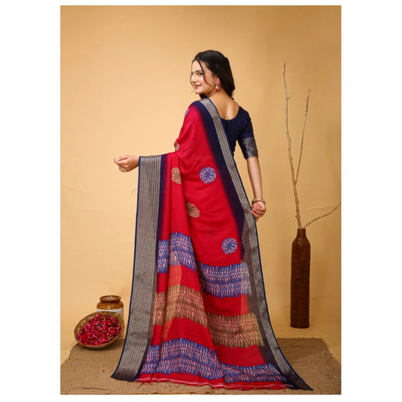 Mayawye Women's Soft Blooming Marshmallow Fabric Kalamkari Printed Saree With Unstitched Blouse 5.5Mtr (Red)