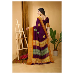 Mayawye Women's Soft Blooming Marshmallow Fabric Kalamkari Printed Saree With Unstitched Blouse 5.5Mtr (Wine)