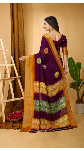 Mayawye Women's Soft Blooming Marshmallow Fabric Kalamkari Printed Saree With Unstitched Blouse 5.5Mtr (Wine)